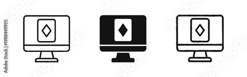 Online Poker Playing Card Computer Icon Set - Outline, Glyph, and Hand Drawn Styles