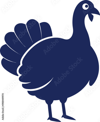 Dark Blue Turkey Silhouette, Side Profile, Clean Vector Illustration