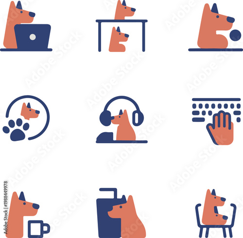 Dog icons set for work and leisure activities vector