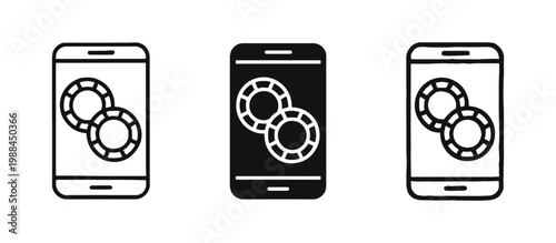 Mobile Online Gambling and Casino App Icons with Smartphone and Chips