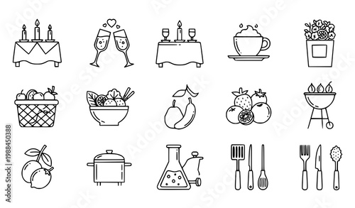 Extreme sports icons - thrill activities collection with rock climbing mountain biking line art collection activities adventure paragliding wakeboarding kayaking skateboarding snowboarding