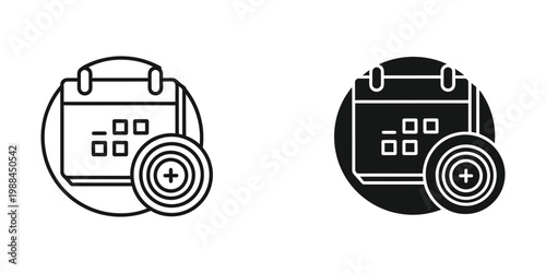 Calendar icons with add and subtract buttons for scheduling management