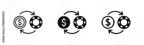 Currency to Casino Chip Exchange and Conversion Symbols for Gambling