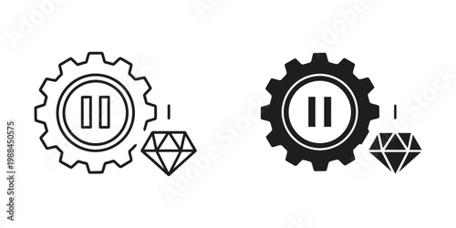 Contrast between classic and modern media play gear icons with gemstones