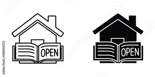 Symbolic representation of open houses and open books indicating accessibility and knowledge sharing