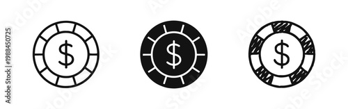 Casino Poker Chip with Dollar Symbol Icon Set for Gambling Concepts