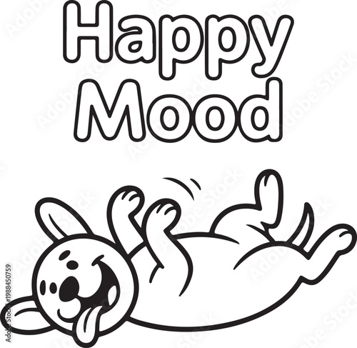 Happy dog rolling on back with tongue out mood