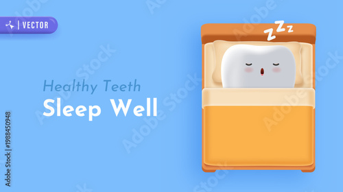 Sleeping Tooth Character in Bed Promoting Healthy Teeth Rest and Night Care Routine