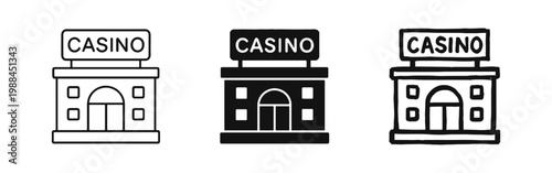 Casino Building Facade Icons for Leisure Travel and Gambling Venues
