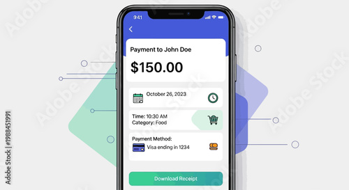 Mobile payment confirmation screen showing successful transaction of one hundred fifty dollars.
