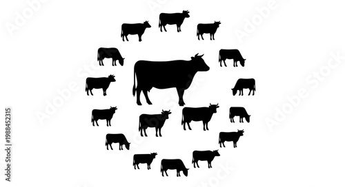 Cow Silhouette Icon Set Cattle Livestock Beef Meat Vector Collection