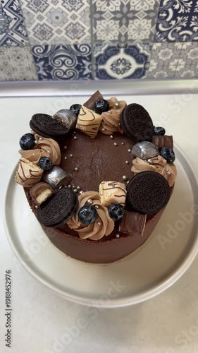 Beautifully decorated chocolate cake presentation