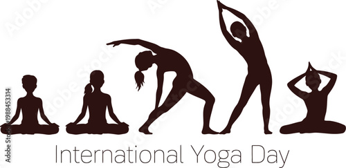 International yoga day celebration with yoga poses and silhouettes, meditation