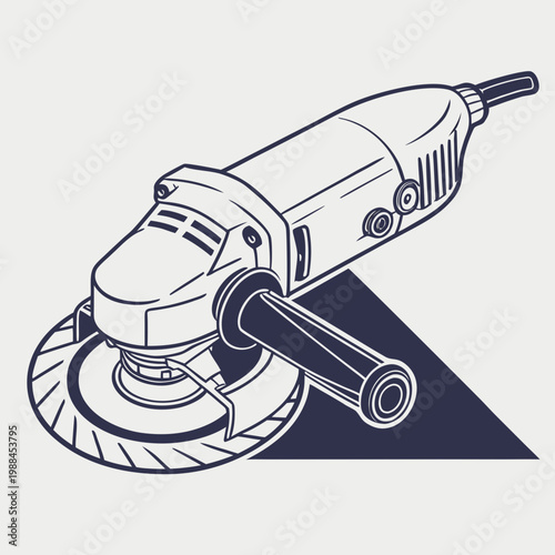 Industrial angle grinder vector illustration, professional power tool for metalworking and construction, electric disc sander icon for workshop