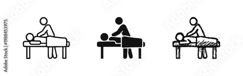 Massage Therapy Icons in Outline, Solid Silhouette, and Hand-Drawn Sketch Styles