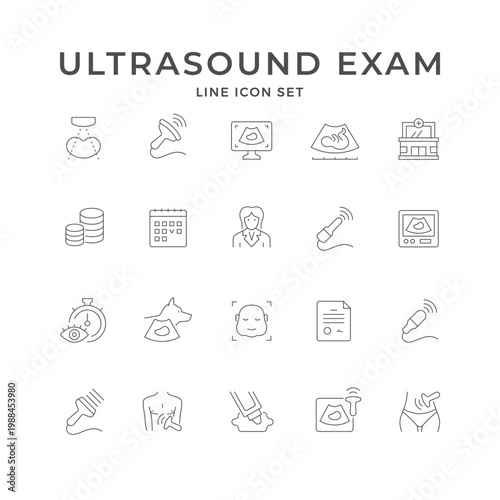 Set line icons of ultrasound examination