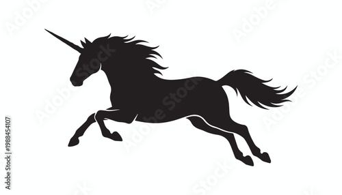 black and white silhouette a of Unicorn very high quality vector illustration.