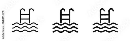 Swimming Pool Ladder Icon Set in Outline, Solid, and Hand-Drawn Styles for Summer Vacation Design