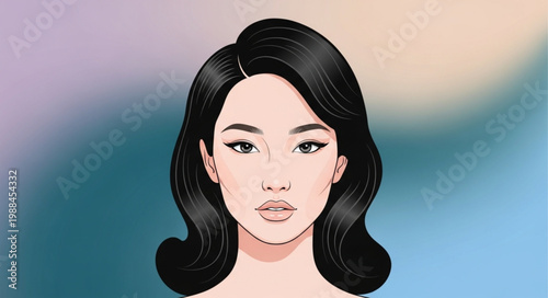 Portrait of a young Asian woman with dark hair and makeup.
