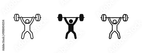 Weightlifting Barbell Gym Icon Set in Outline, Solid, and Hand-Drawn Styles for Fitness Workout