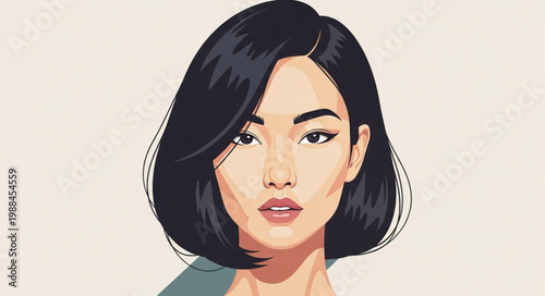 Portrait of a young Asian woman with short black hair.