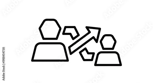 Two people figures exchanging information with arrows.