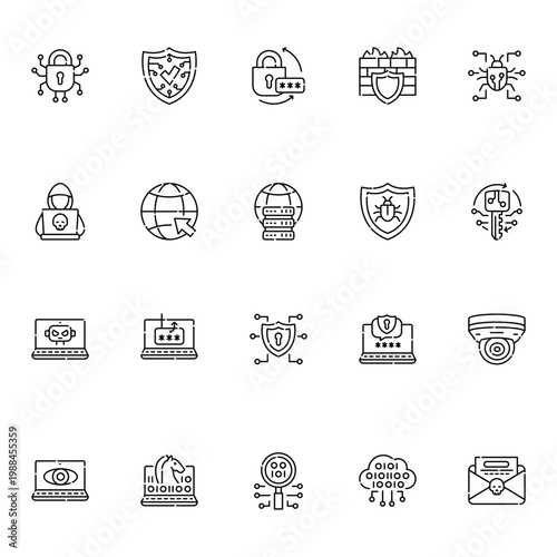 cybersecurity color line icons set.