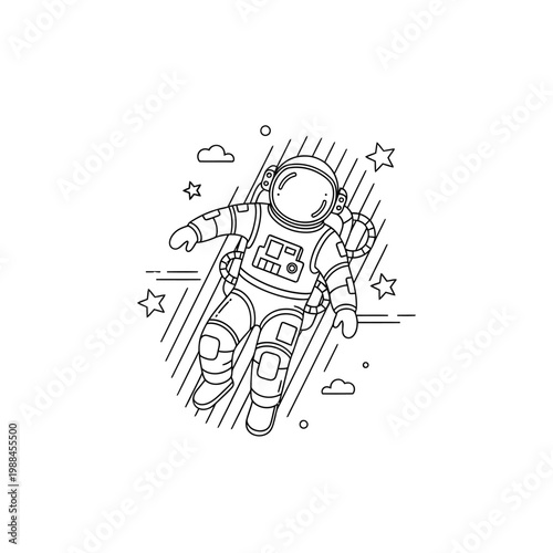 Astronaut Floating in Outer Space with Stars and Clouds.