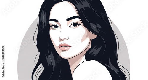 Portrait of a Young Woman with Long Dark Hair.