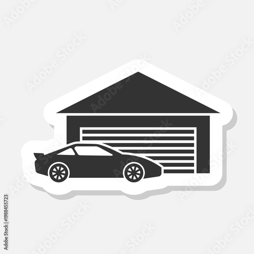 Automatic garage door icon sticker isolated on gray background