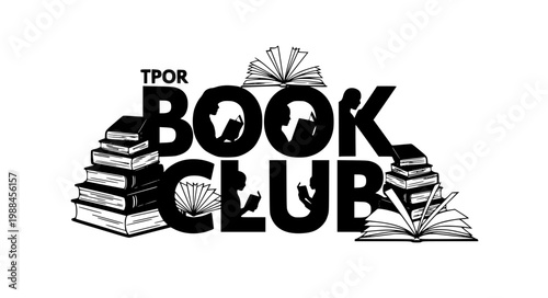 Book club reading literature vector illustration with modern silhouette design and typography isolated on white background