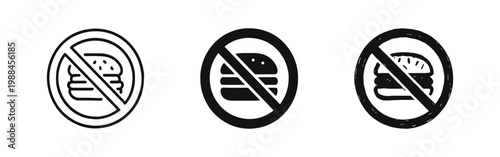 No Fast Food Prohibited Sign Icons Set - Healthy Diet and Junk Food Ban