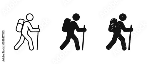 Hiking and Backpacking Icons Set - Outdoor Adventure and Trekking Symbol