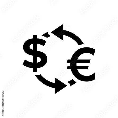 The dollar and euro symbols are exchanging currencies in a circular motion.