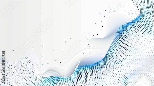Blue and white abstract dots forming wavy lines and shapes Modern digital illustration Futuristic technology concept background