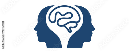 Two heads symbolize shared thoughts and ideas in profile