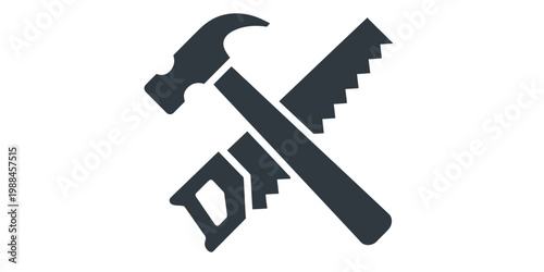 Tools symbolize industry with hammer and wrench crossed over saw
