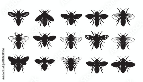 black and white silhouette set of bee very high quality vector illustration.