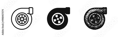 Car Turbocharger Icons Set - Automotive Engine Power and Performance