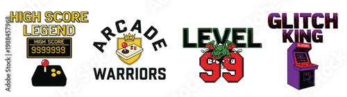 Arcade game logos and icons for high score legends and glitch kings design