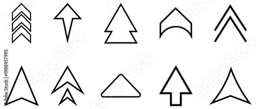 Collection of swipe up icons in various style. Arrow up buttons. Black line arrows. Vector illustration. 
