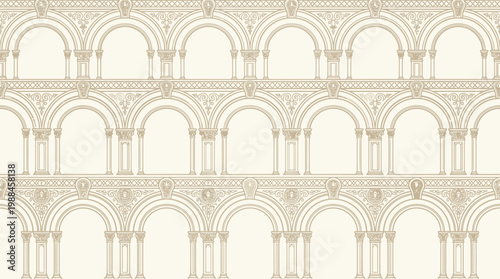 Ornate wrought iron gate and railing in historic Italian architecture with arches, columns, and stone facade in a European city