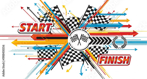 Start and Finish Line Flags with Arrows and Abstract Elements.