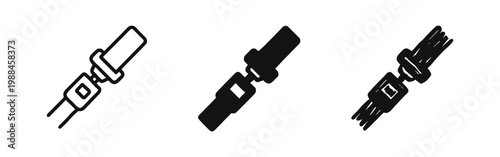 Car Safety Seat Belt Icon Set in Three Different Styles