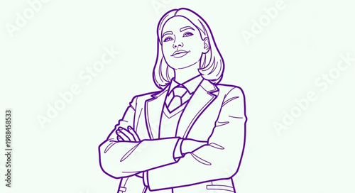 Professional Woman Confident Business Attire Crossed Arms Sketch.