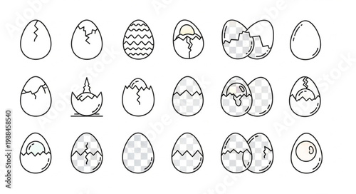 Collection of Hand Drawn Easter Eggs and Cracked Egg Illustrations.