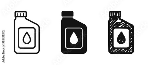 Motor Oil Plastic Bottle Icon Set for Automotive Maintenance