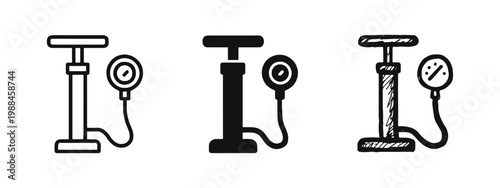 Manual Air Pump Icon Set for Tire Inflation and Pressure