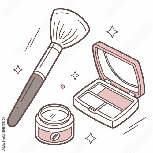 A minimalist vector illustration of makeup items on a white background