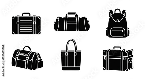 Collection of various travel bags and luggage icons.